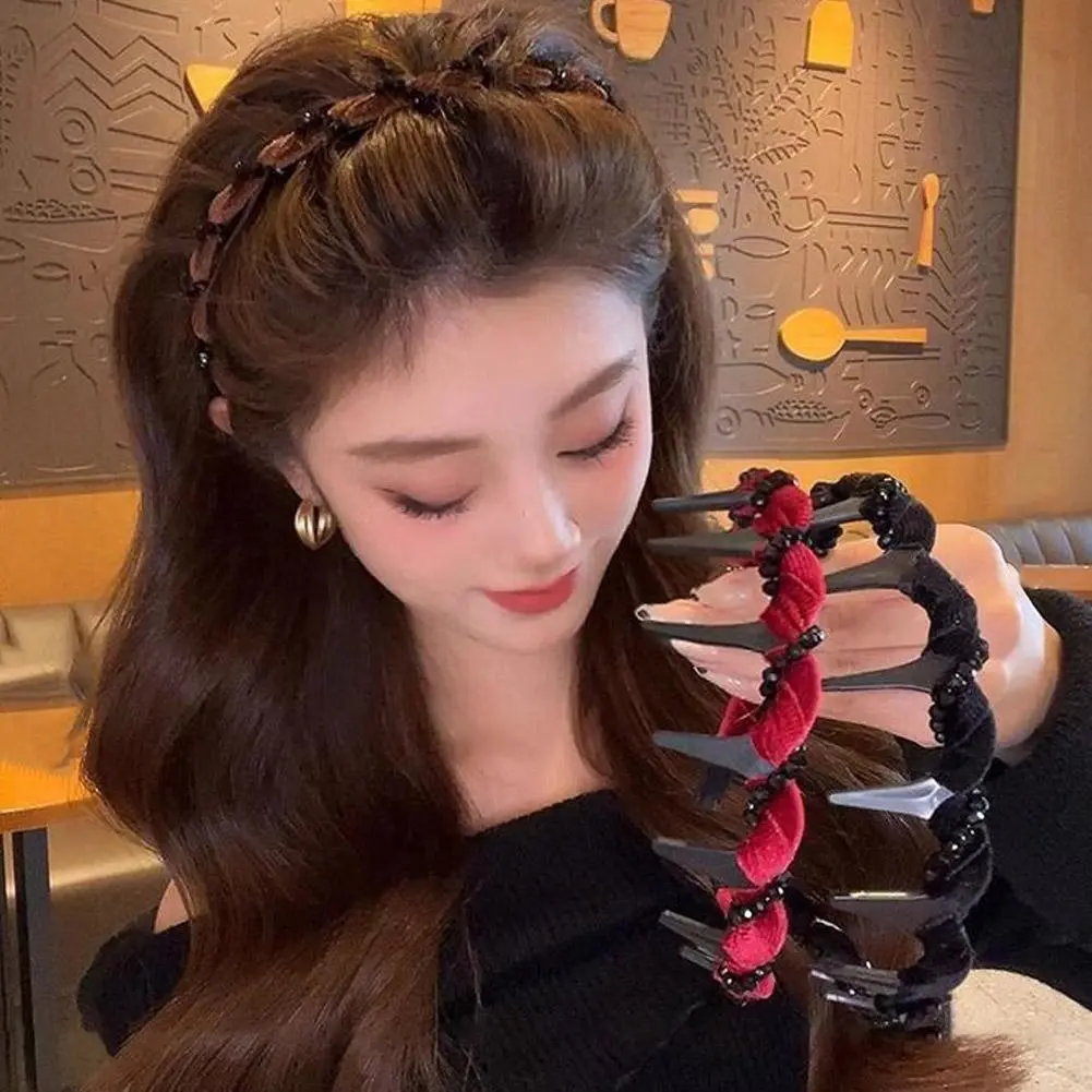Vintage Velvet Pearl Wave Top Hairband Anti-Slip Toothed Hairband For Women Girls Fashion Sweet Hair Accessories