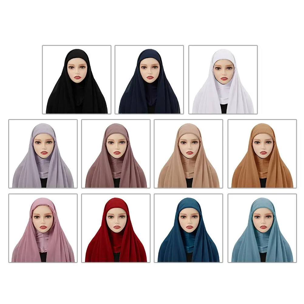 New Chiffon Hijab With Cap Muslim Women Jersey Bonnet Islam Hijab And Headwrap Wraps Bonnet Shawls Islamic Scarf F1X5