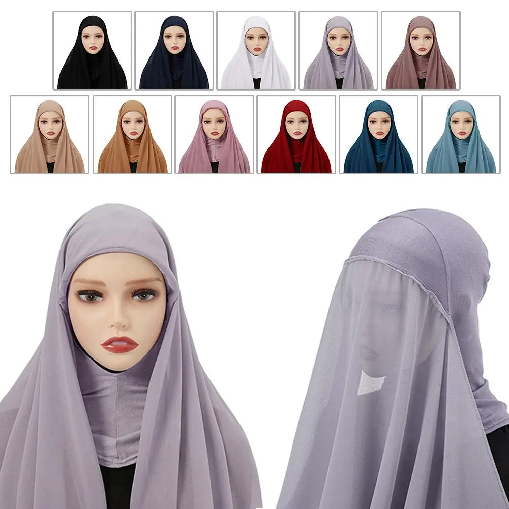 New Chiffon Hijab With Cap Muslim Women Jersey Bonnet Islam Hijab And Headwrap Wraps Bonnet Shawls Islamic Scarf F1X5