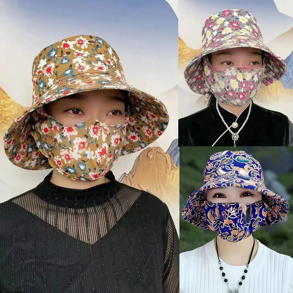 Spring And Summer Cotton Women's Hats Sunscreen Mask Hat All-in-one Sun Hat Outdoor Tea-picking Hat Cycling Sunscreen Goddess
