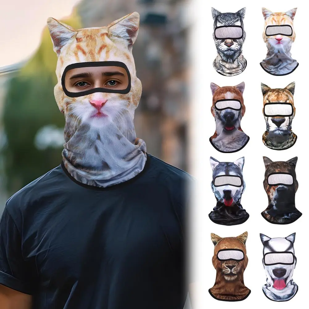 Outdoor Sunscreen Balaclava Hat  3D Animals Pattern Printed Full Face Mask Breathable Unisex Anti-UV Pullover Cap Cosplay Props