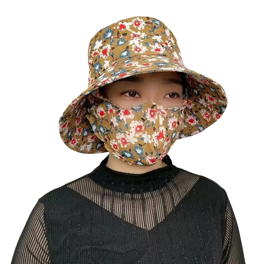 Spring And Summer Cotton Women's Hats Sunscreen Mask Hat All-in-one Sun Hat Outdoor Tea-picking Hat Cycling Sunscreen Goddess