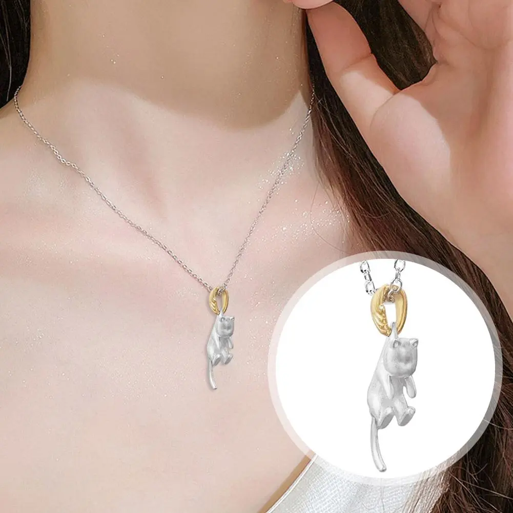 Fashion Cartoon Scrub Cat Necklaces For Women Gift Retro Cute Animal Copper Pendant Choker Jewelry Simple Clavicle Chain Ne K7X2