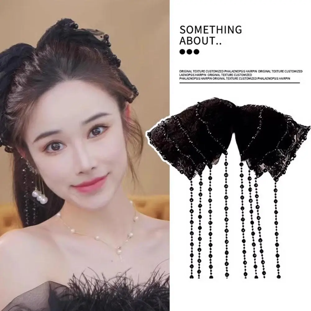 Immortal Princess Sle Spring Clip Bow Beads Spring Elegant Hairpin Tassel Graceful Accessories Women Clip All-Match Hair Y1L1