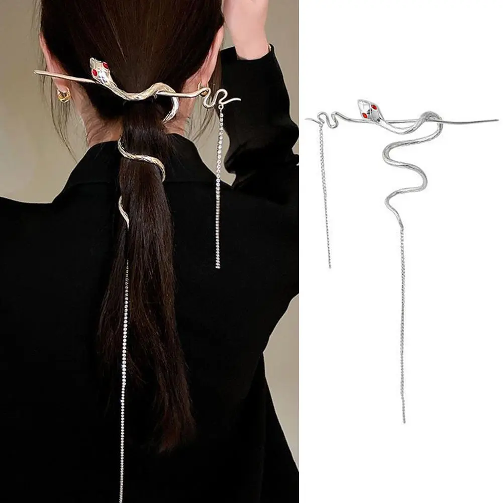 Korean New Elegant Winding Snake Shaped Rhinestone Tassel Flashing Diamond Hair Clip Hairpin Headdress Hair Accessories For L4Y4