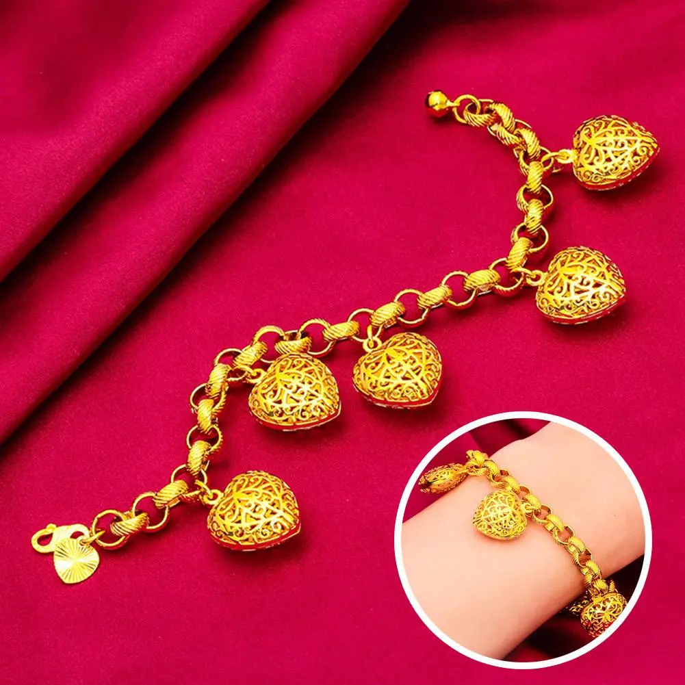 Hollowed-out Heart-shaped Bracelet Gold Plated Charm Bracelets For Women Multi Hearts Chain Bracelet Wristband Clothing Acc X8B4