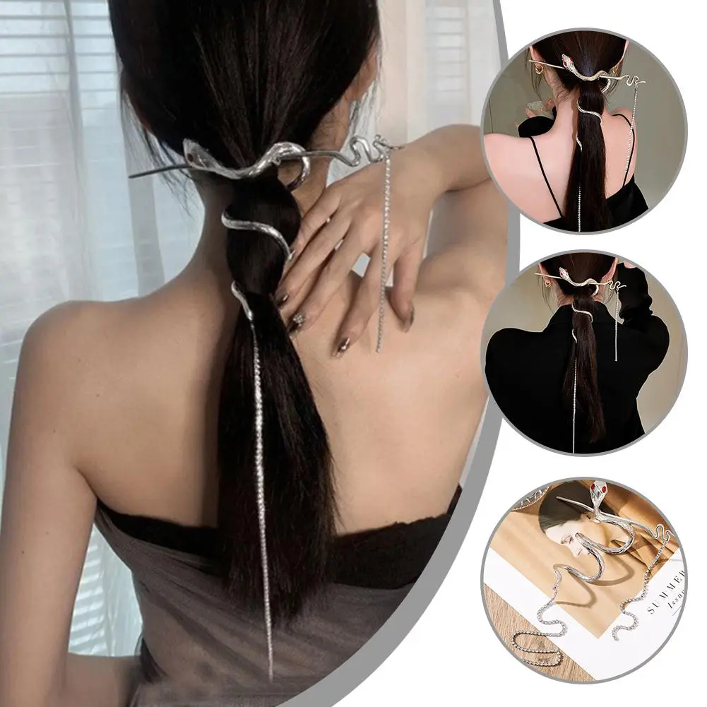 Korean New Elegant Winding Snake Shaped Rhinestone Tassel Flashing Diamond Hair Clip Hairpin Headdress Hair Accessories For L4Y4