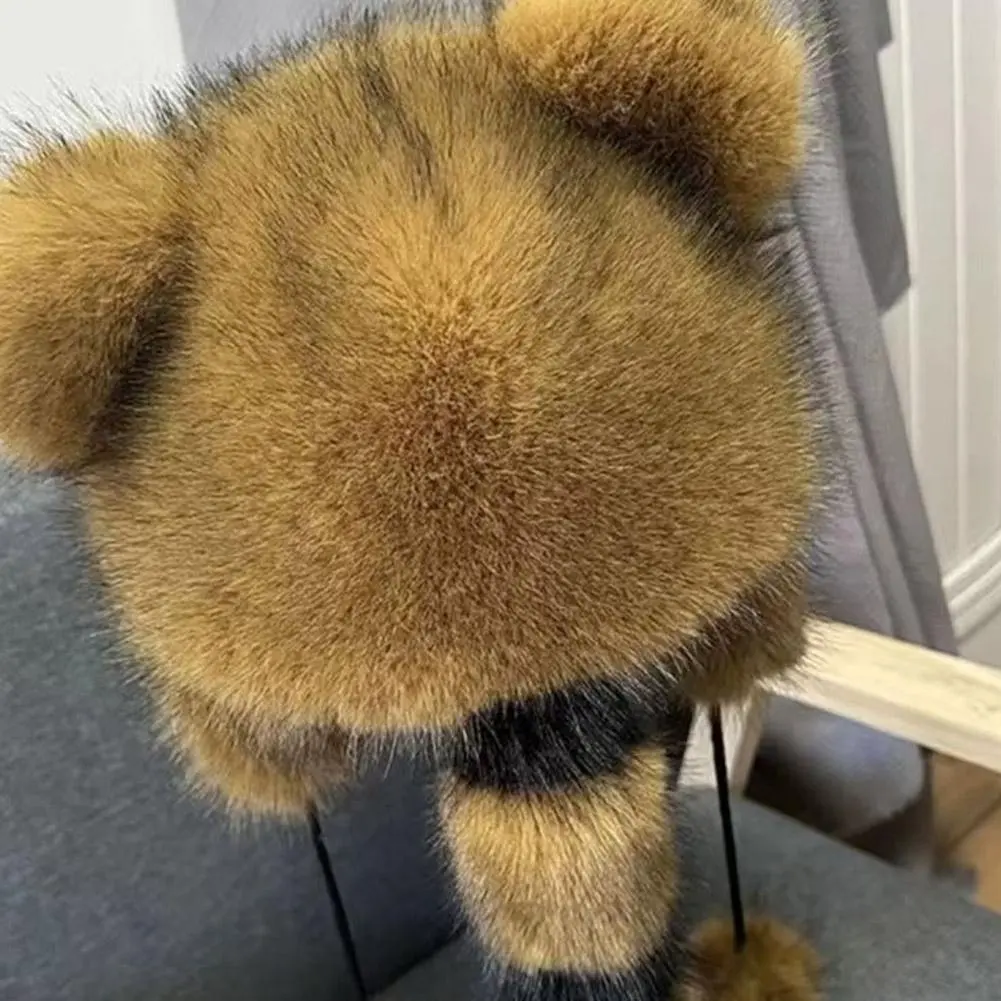 Little Raccoon Ear Protection Hat For Women Lei Feng Overlord Hat With Tail Warm Fur Caps Thickened Bomber Hat With Fur Balls