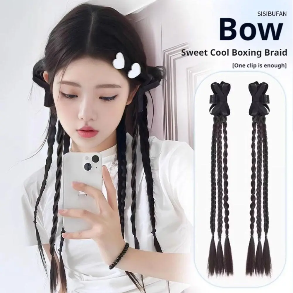 Ponytail Hairpin Retro Y2K Style Design One-click Clip Heat Fixing Resistant Twisted 2pcs/set Synthetic Braids E9R7