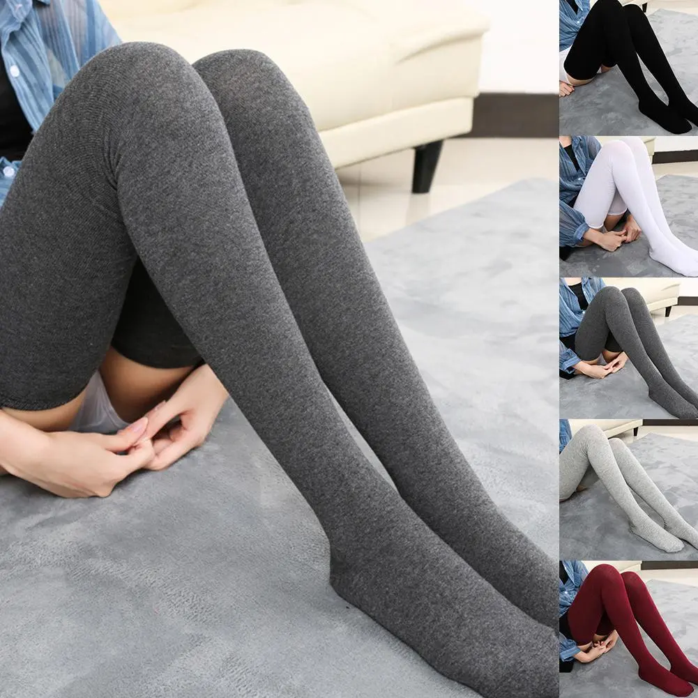 1Pairs Women Cotton Knee High Socks Black White Solid color Fashion Casual Calf Sock Female Girl Party Dancing Sexy Long Socks