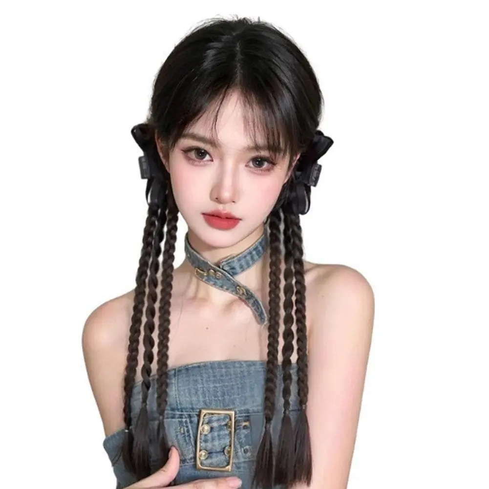 Ponytail Hairpin Retro Y2K Style Design One-click Clip Heat Fixing Resistant Twisted 2pcs/set Synthetic Braids E9R7