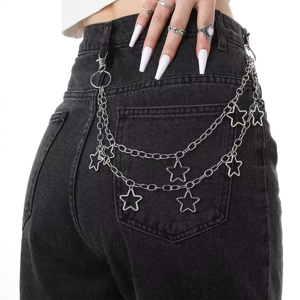 Star Double Layer Waist Chain Mens Decorative Pant Chain Jeans Trouser Chains Hip Hop Rock Chain Punk Retro Belt Chain