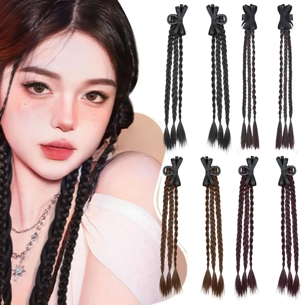 Ponytail Hairpin Retro Y2K Style Design One-click Clip Heat Fixing Resistant Twisted 2pcs/set Synthetic Braids E9R7