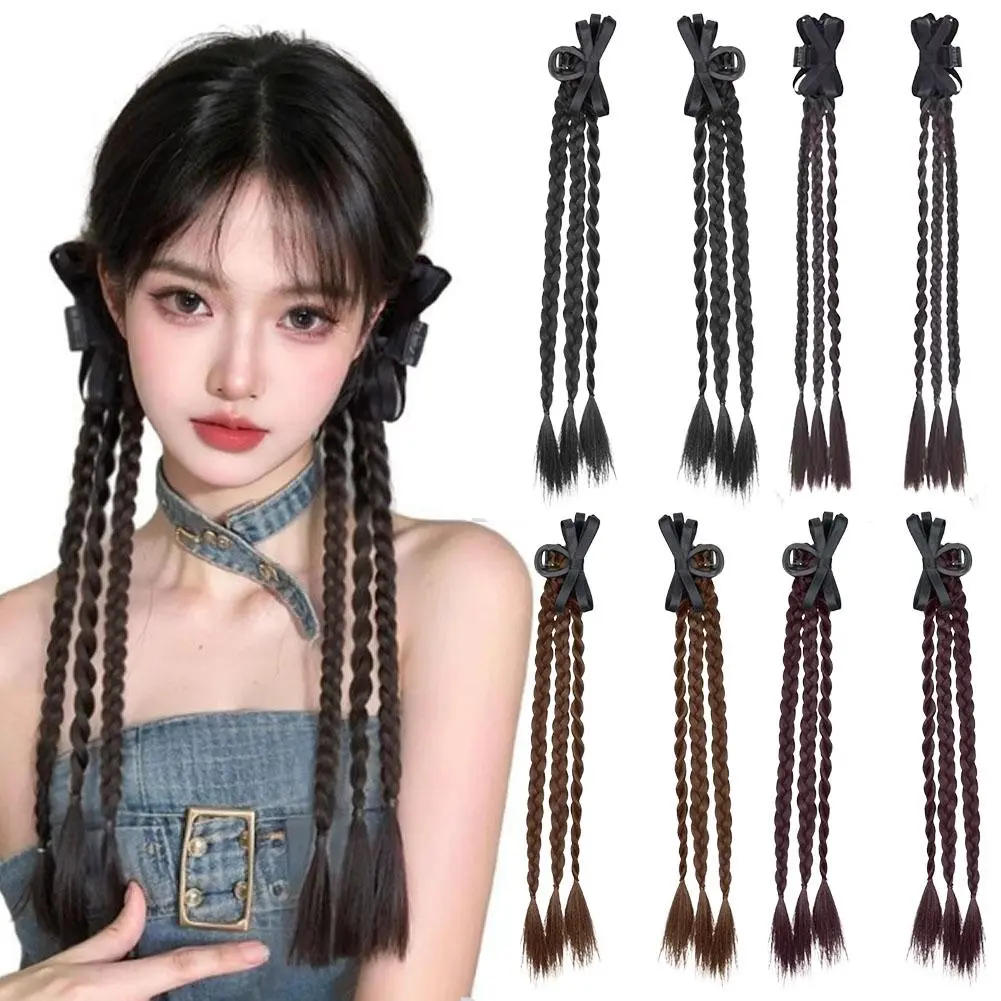 Ponytail Hairpin Retro Y2K Style Design One-click Clip Heat Fixing Resistant Twisted 2pcs/set Synthetic Braids E9R7