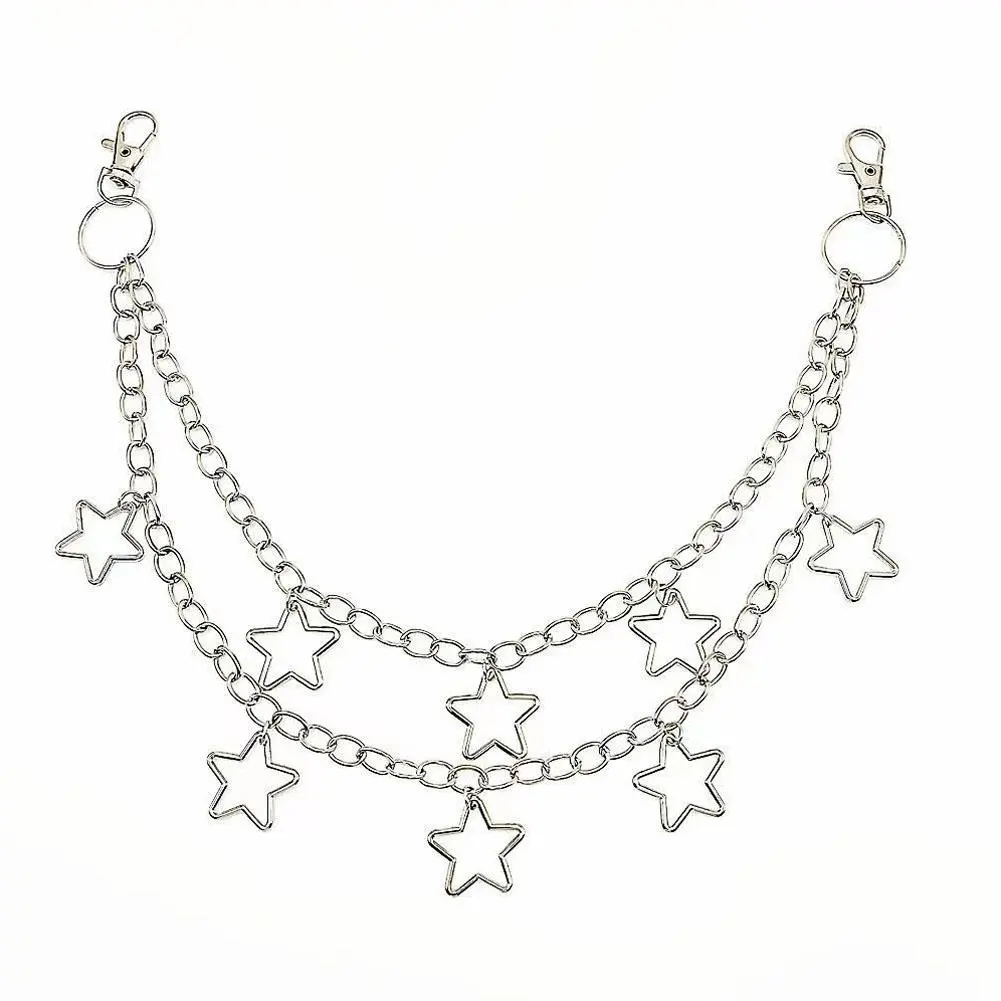 Star Double Layer Waist Chain Mens Decorative Pant Chain Jeans Trouser Chains Hip Hop Rock Chain Punk Retro Belt Chain