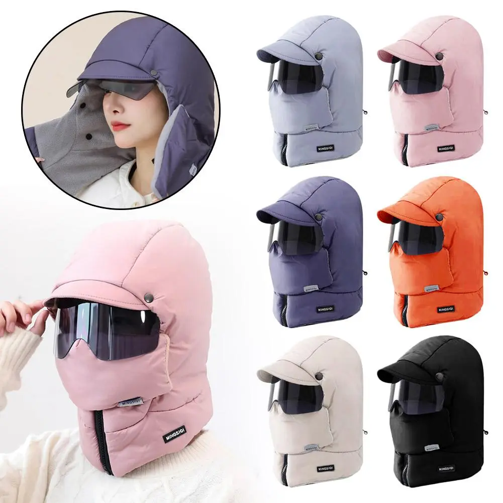 Winter Hat 4-in-1 Warm Cycling Hat Pilot Cap Riding Hat Glasses And Mask Winter Hats Scarf Ski Mask Cold Hat Outdoor Cycling