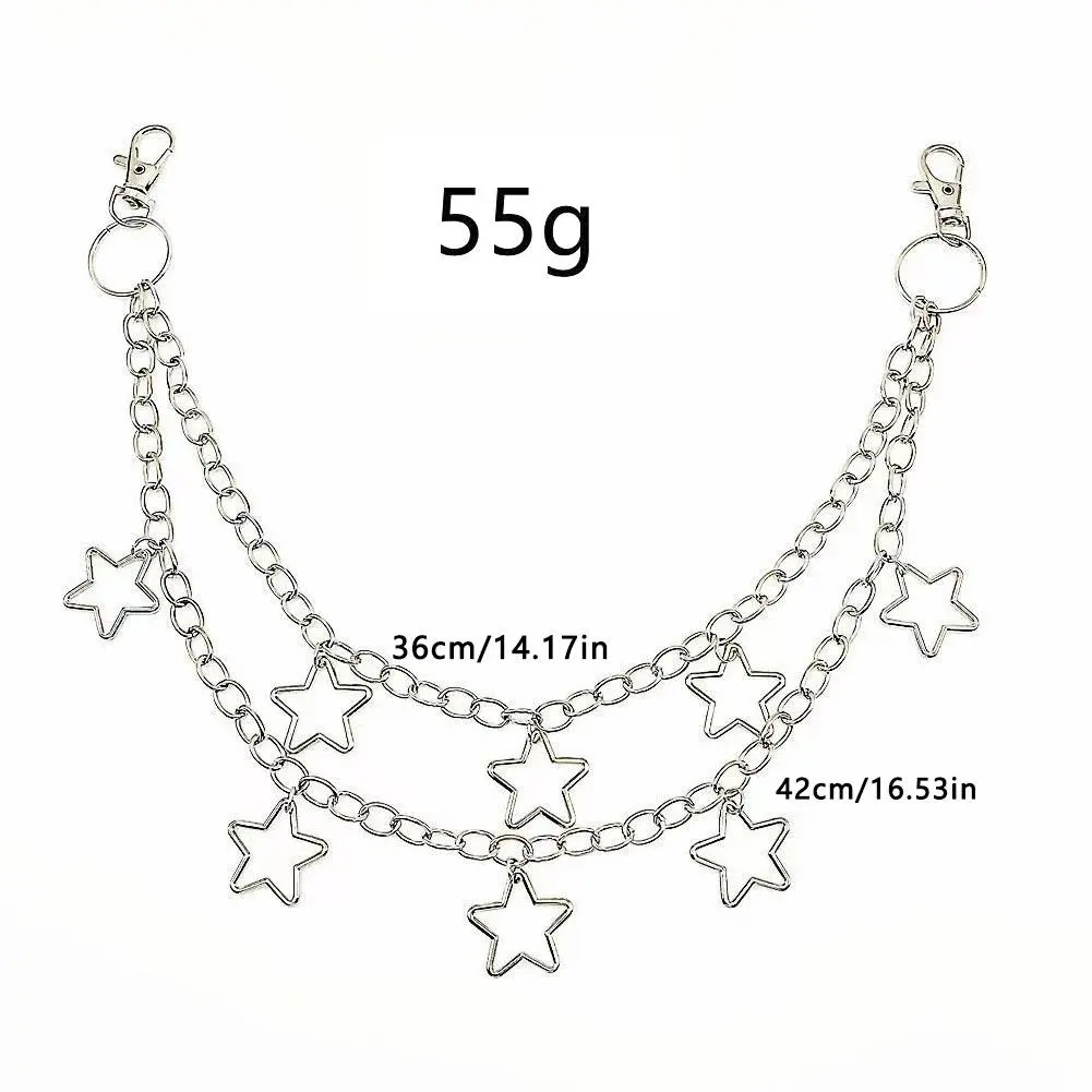 Star Double Layer Waist Chain Mens Decorative Pant Chain Jeans Trouser Chains Hip Hop Rock Chain Punk Retro Belt Chain