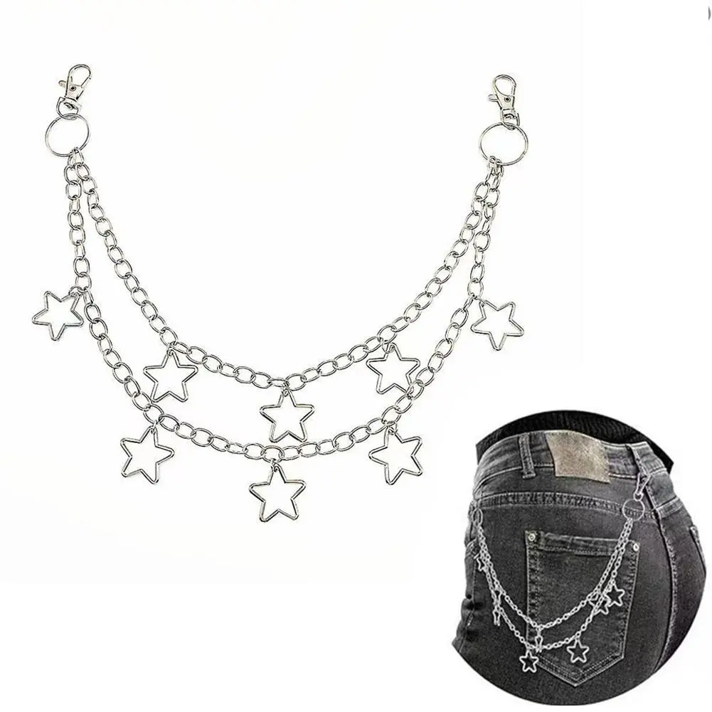 Star Double Layer Waist Chain Mens Decorative Pant Chain Jeans Trouser Chains Hip Hop Rock Chain Punk Retro Belt Chain