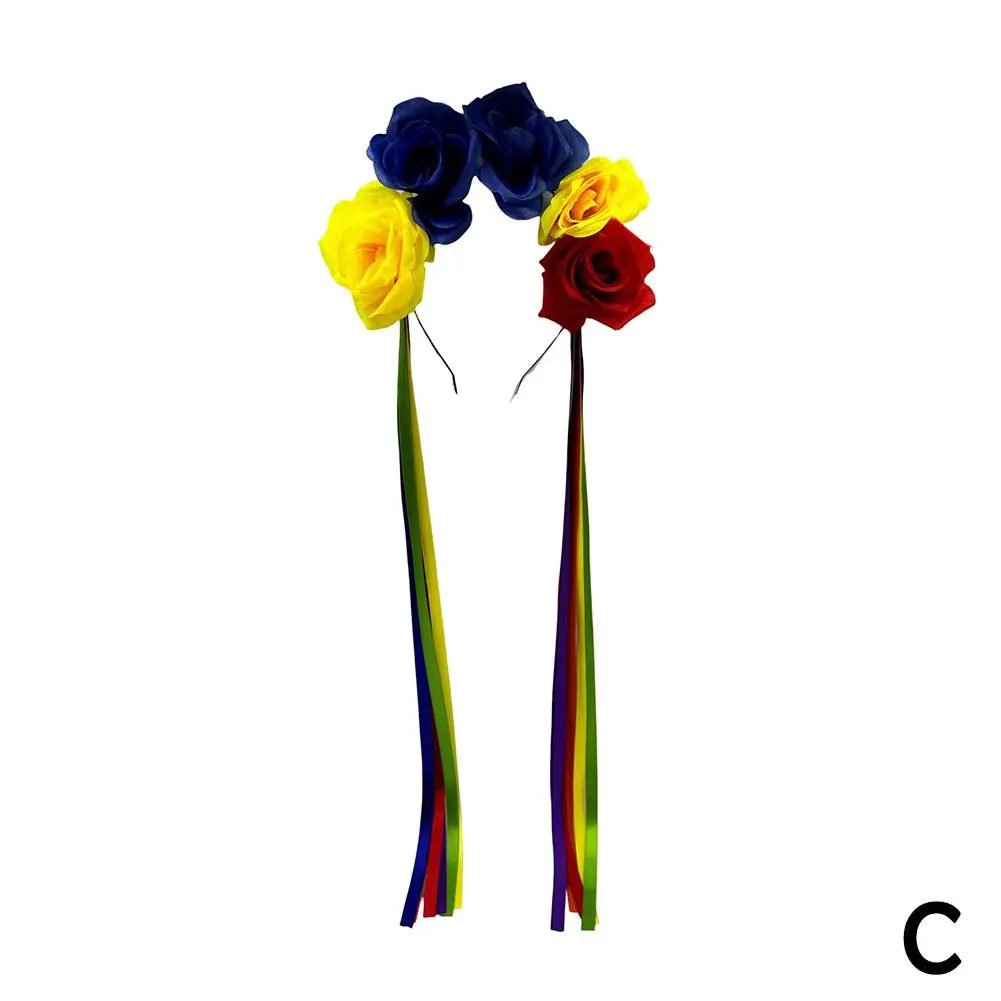 Simulation Rose Headband with Rainbow Ribbon Carnival Accessories Accessories Hair Hairband Carnival Rose Hairband W3J3