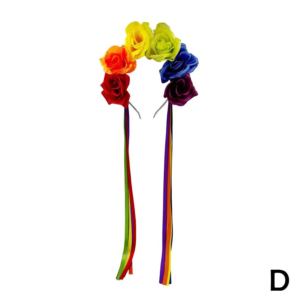 Simulation Rose Headband with Rainbow Ribbon Carnival Accessories Accessories Hair Hairband Carnival Rose Hairband W3J3