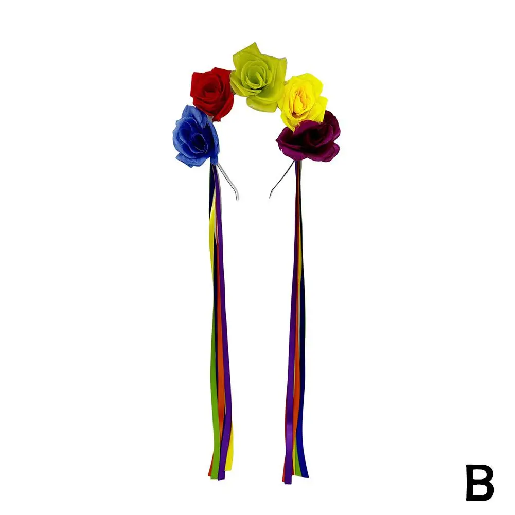 Simulation Rose Headband with Rainbow Ribbon Carnival Accessories Accessories Hair Hairband Carnival Rose Hairband W3J3