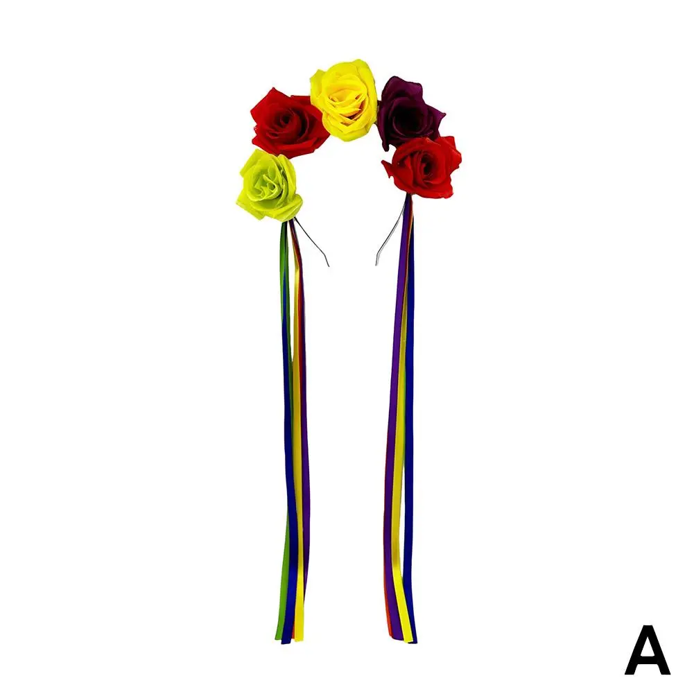 Simulation Rose Headband with Rainbow Ribbon Carnival Accessories Accessories Hair Hairband Carnival Rose Hairband W3J3