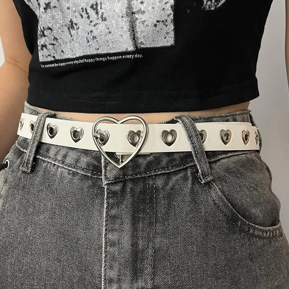 Heart-shaped Hollowing Belt For Man/women Punk Creative Fashionable Peach-shaped Buckle Belt Pu Leathe Waistband Decoration