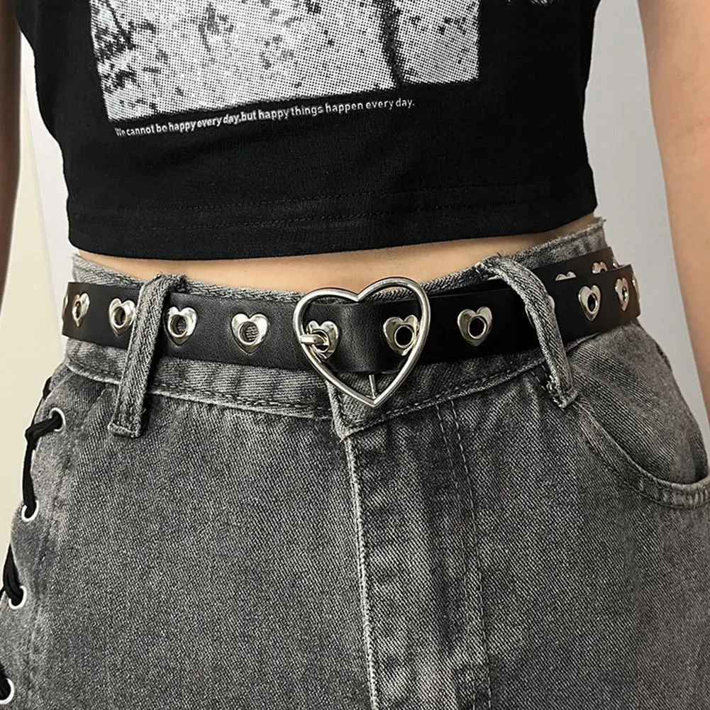Heart-shaped Hollowing Belt For Man/women Punk Creative Fashionable Peach-shaped Buckle Belt Pu Leathe Waistband Decoration
