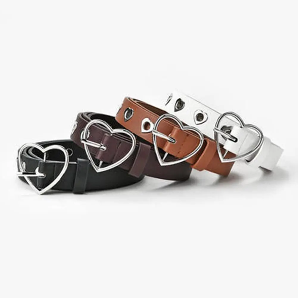 Heart-shaped Hollowing Belt For Man/women Punk Creative Fashionable Peach-shaped Buckle Belt Pu Leathe Waistband Decoration