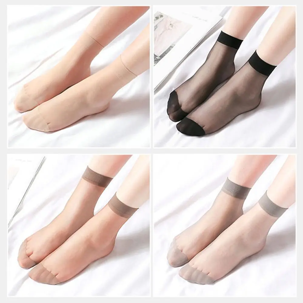 10Pairs/lot Black Skin Color Transparent Thin Women Crystal Silk Socks Nylon Fashion Ladies Female Summer Short Ankle Silk Socks