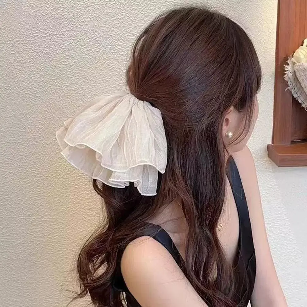 New Korean Black White Lace Cotton Pleated Scrunchies French Retro Temperament Sweet Large Hair Band Hair Accessories