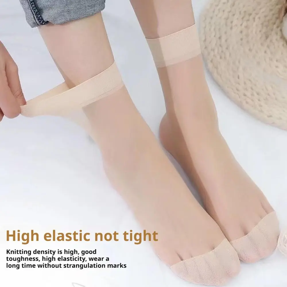 10Pairs/lot Black Skin Color Transparent Thin Women Crystal Silk Socks Nylon Fashion Ladies Female Summer Short Ankle Silk Socks