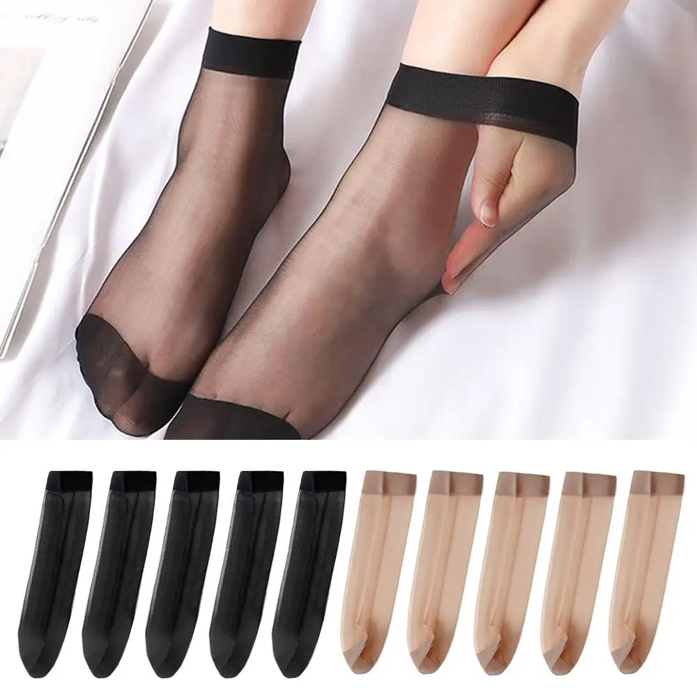 10Pairs/lot Black Skin Color Transparent Thin Women Crystal Silk Socks Nylon Fashion Ladies Female Summer Short Ankle Silk Socks