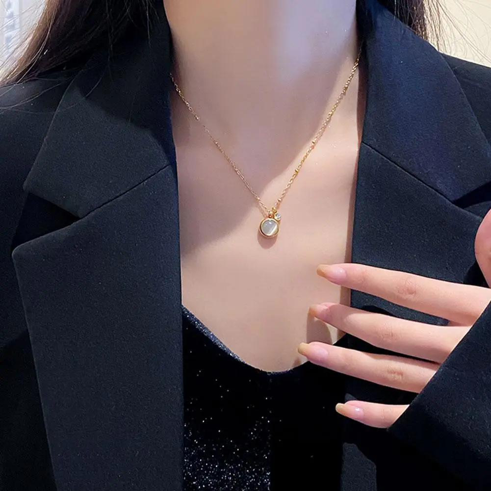 Fashion Stone Opal Oval Necklace For Women Stainless Steel Gold Color Oval Stone Pendant Necklace Wedding Aesthetic Jewelry Gift