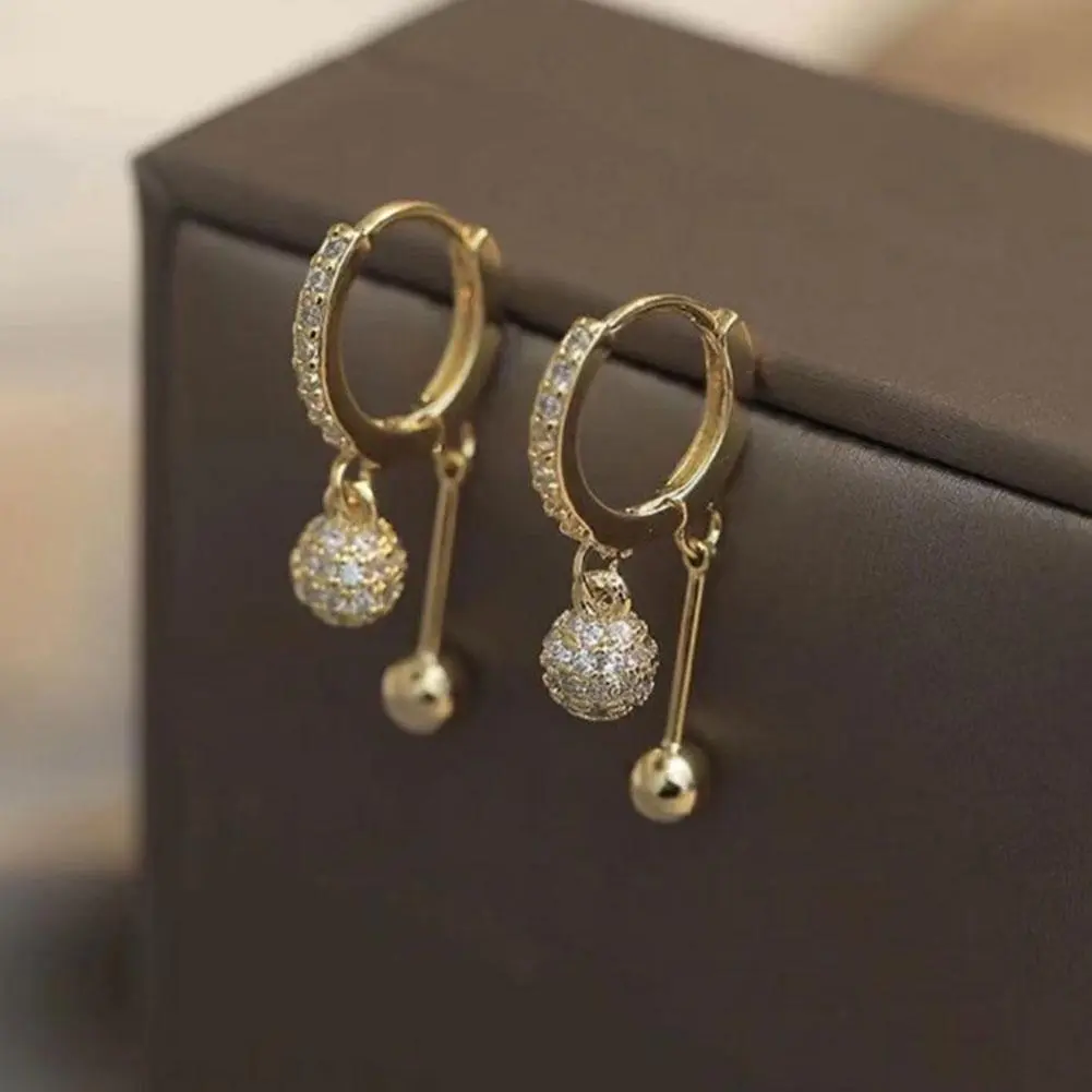 Fashion Zircon Stud Earrings Round Ball Pendant Elegant Cold Wind Design Small Exquisite Earrings For Women Girls Gift Jewelry