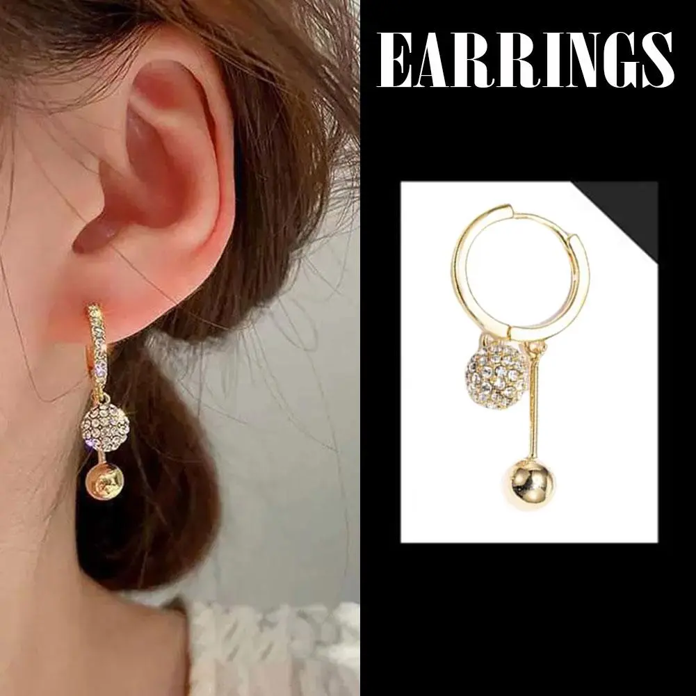 Fashion Zircon Stud Earrings Round Ball Pendant Elegant Cold Wind Design Small Exquisite Earrings For Women Girls Gift Jewelry