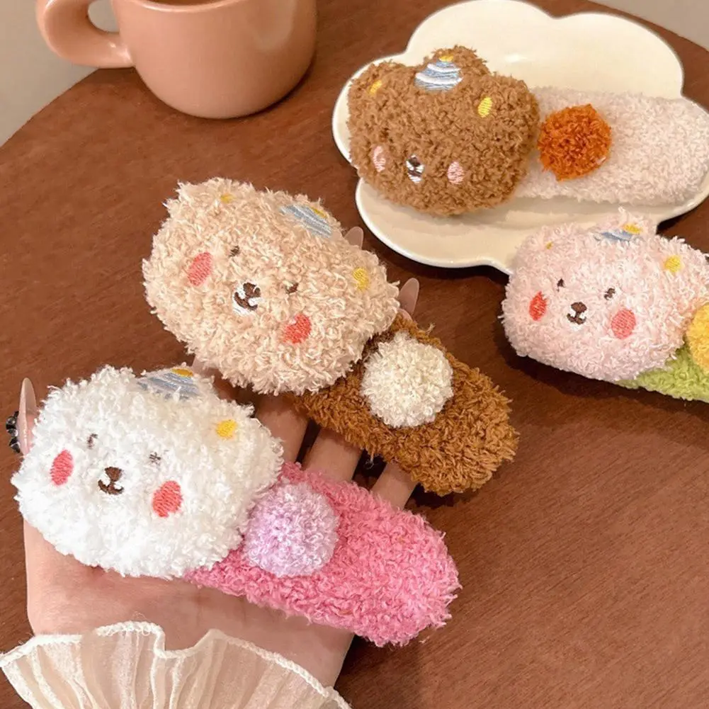 Plush Pudding Bear Hair Clip Cute Duck Beak Large Hairpin, Kawaii Back Head Clip for Girls, Soft Plush Hair Accessories A6H5
