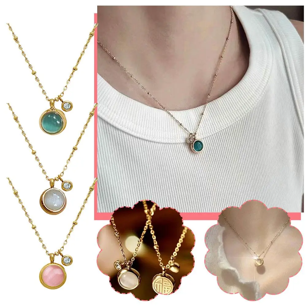 Fashion Stone Opal Oval Necklace For Women Stainless Steel Gold Color Oval Stone Pendant Necklace Wedding Aesthetic Jewelry Gift