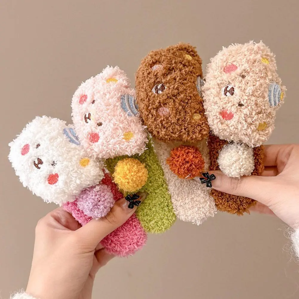 Plush Pudding Bear Hair Clip Cute Duck Beak Large Hairpin, Kawaii Back Head Clip for Girls, Soft Plush Hair Accessories A6H5