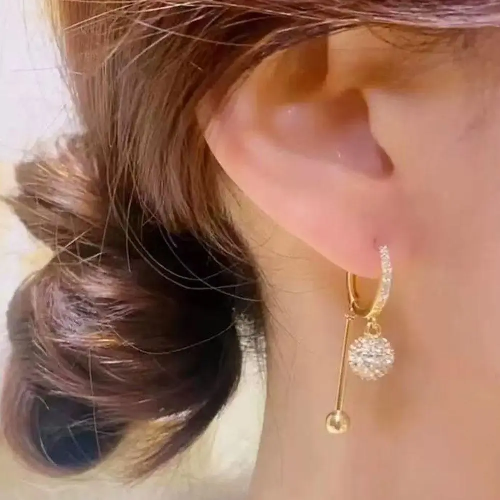 Fashion Zircon Stud Earrings Round Ball Pendant Elegant Cold Wind Design Small Exquisite Earrings For Women Girls Gift Jewelry