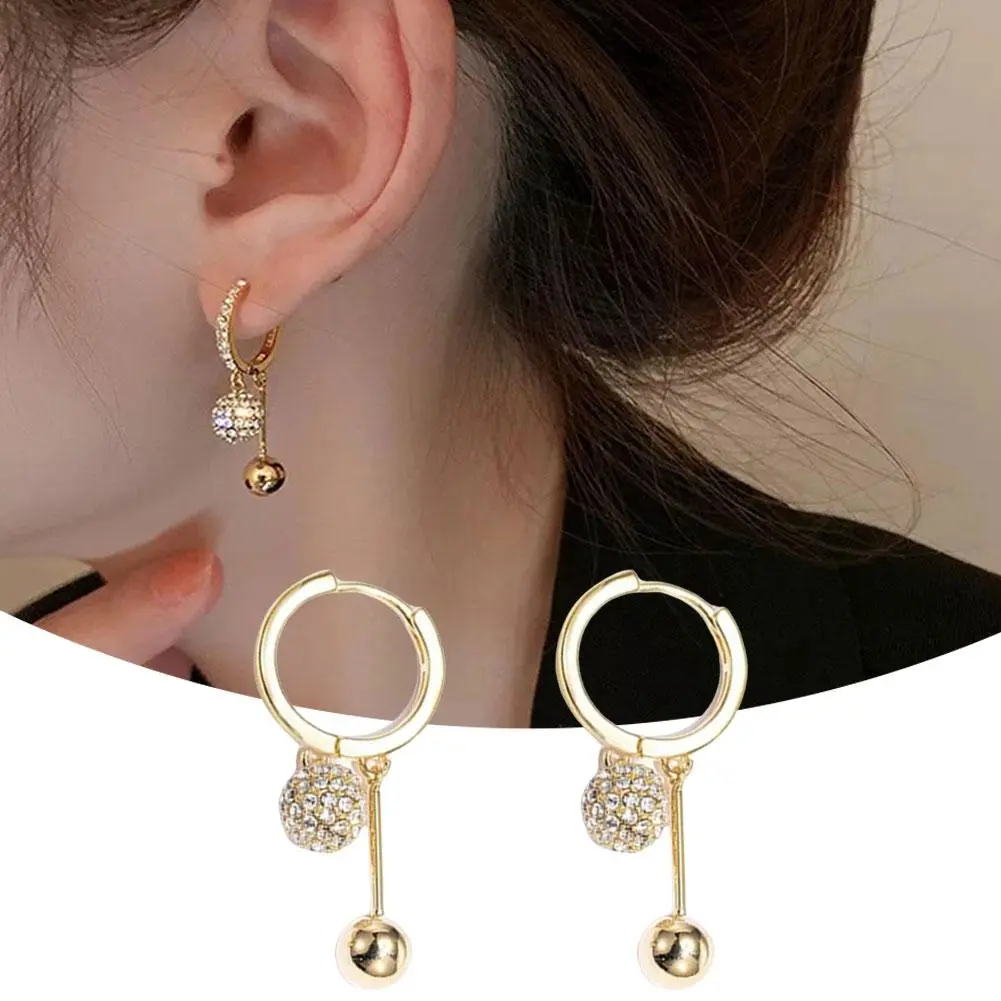 Fashion Zircon Stud Earrings Round Ball Pendant Elegant Cold Wind Design Small Exquisite Earrings For Women Girls Gift Jewelry