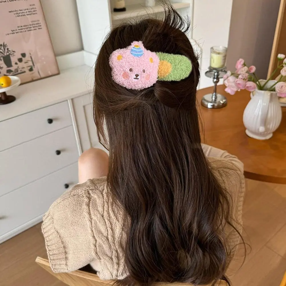 Plush Pudding Bear Hair Clip Cute Duck Beak Large Hairpin, Kawaii Back Head Clip for Girls, Soft Plush Hair Accessories A6H5