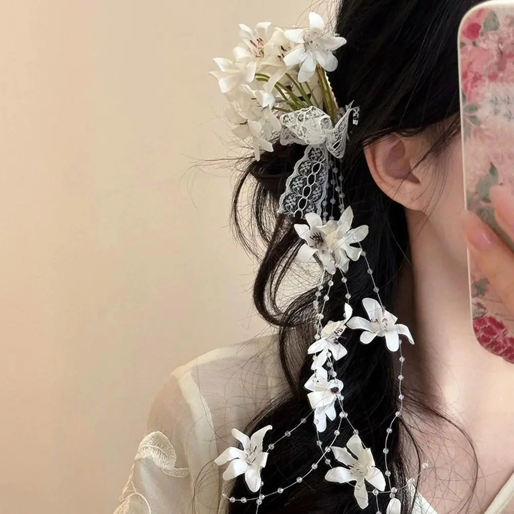 New Chinese Style Flower Tassel Hair Clip Head Wear Hairbands Women Wedding Accessories Girls Decoration Hair I2L6