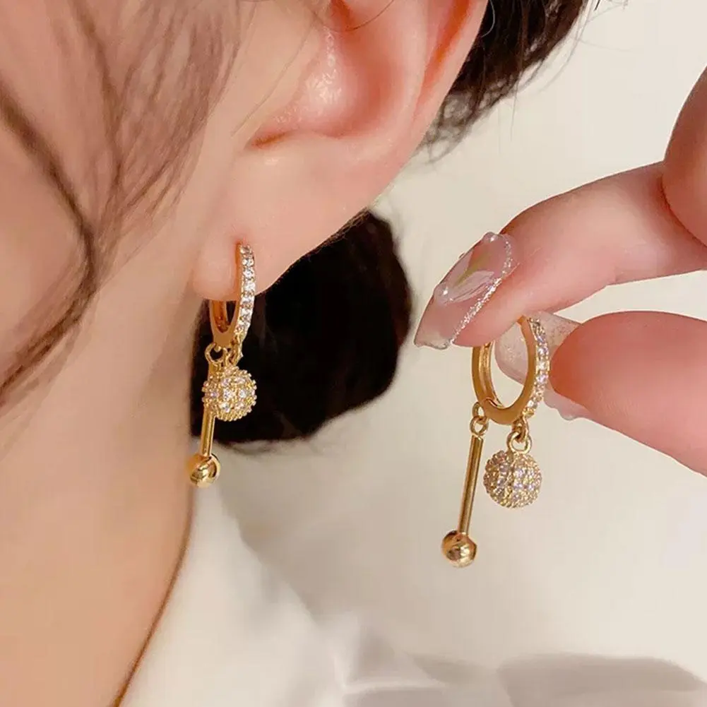 Fashion Zircon Stud Earrings Round Ball Pendant Elegant Cold Wind Design Small Exquisite Earrings For Women Girls Gift Jewelry