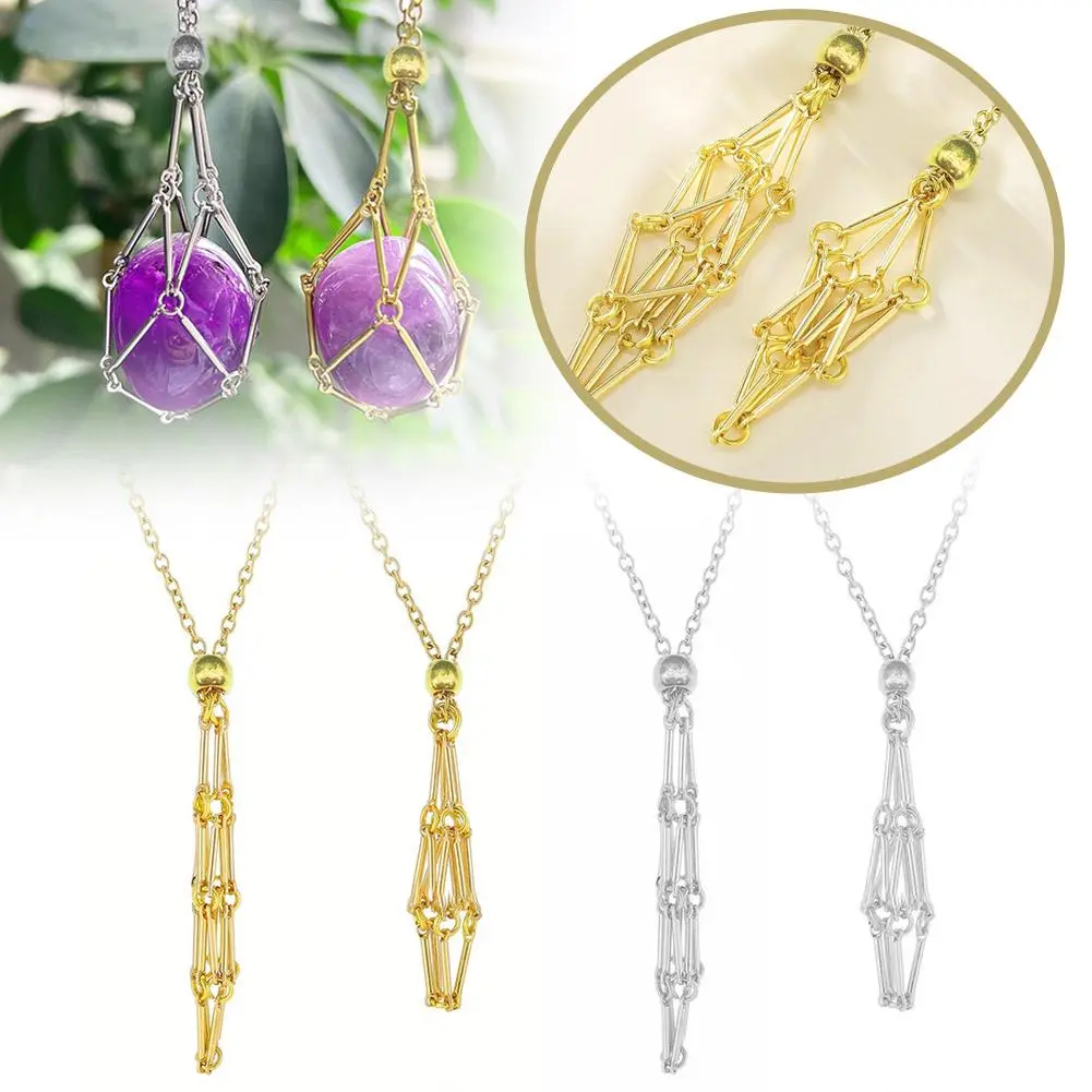 Stainless Steel Crystal Holder Cage Necklace Interchangeable Stone Holder Cage Necklace Chain for Women Men Necklace Accessories
