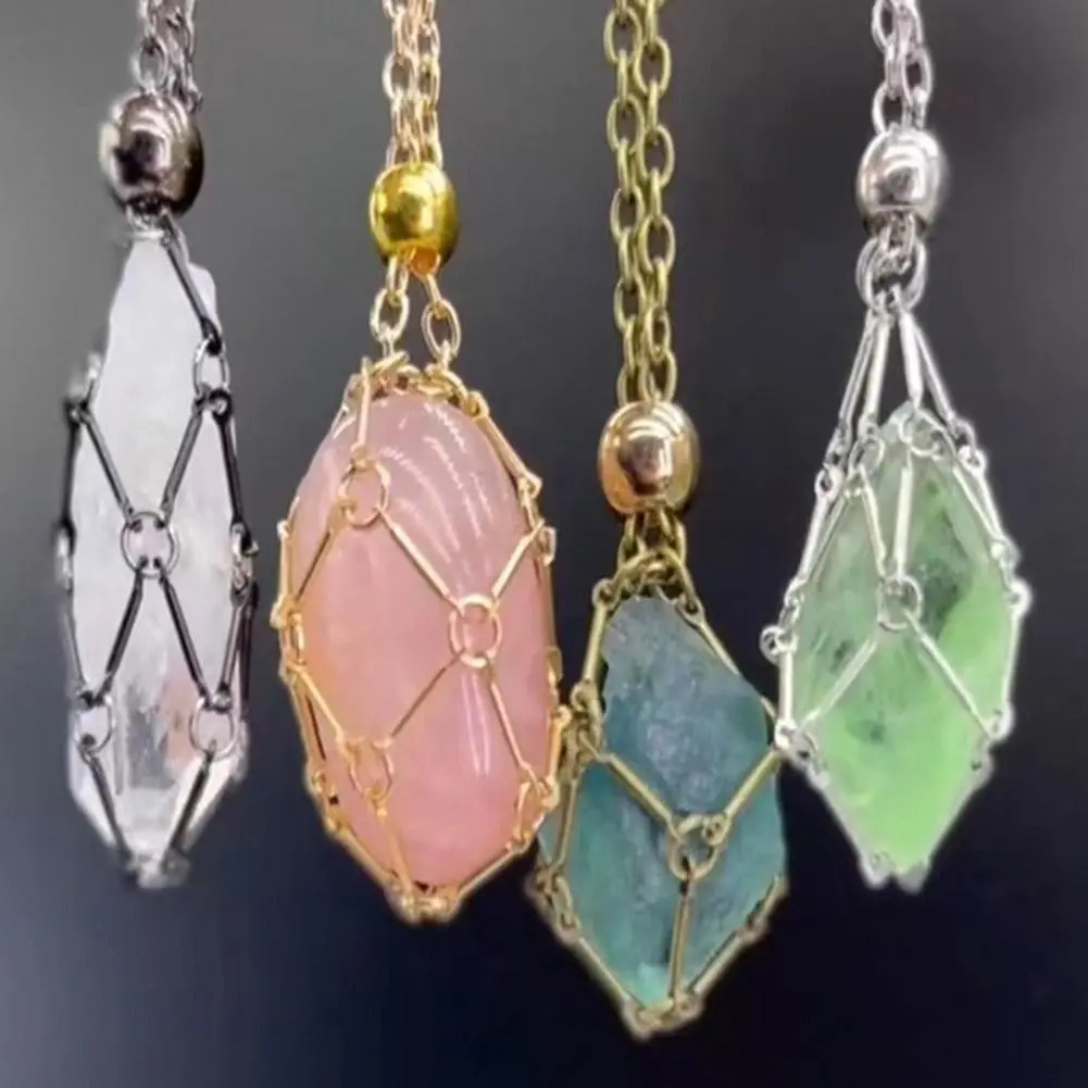 Stainless Steel Crystal Holder Cage Necklace Interchangeable Stone Holder Cage Necklace Chain for Women Men Necklace Accessories