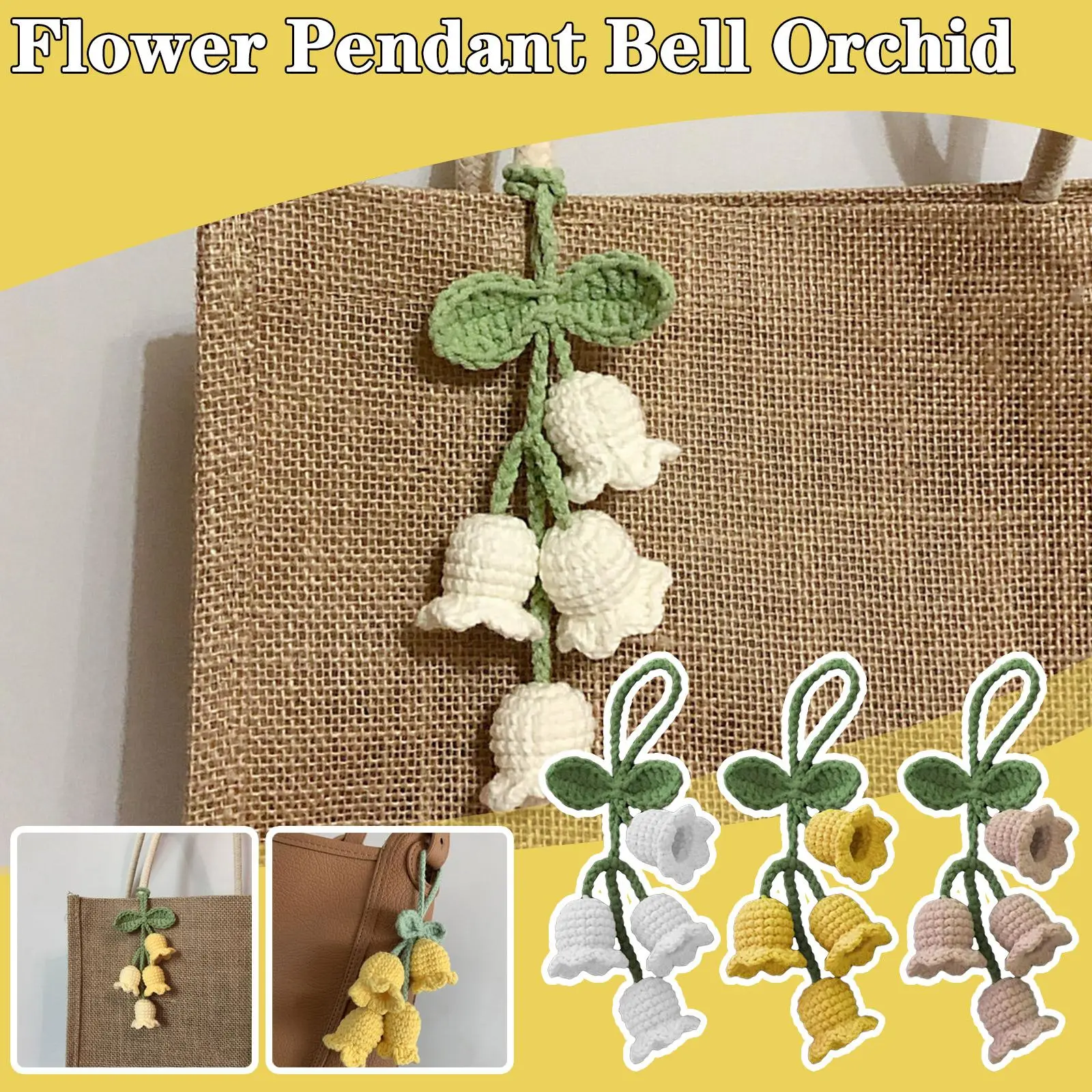 Creative Chimes Flower Pendant Keychain Handmade Knitted Keyring Bell Orchid Flower Flower Crocheted Bell Key Pendant Women M1E9
