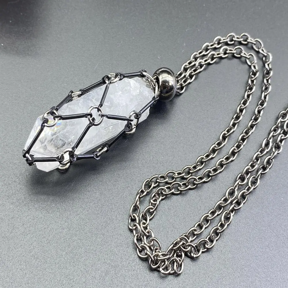 Stainless Steel Crystal Holder Cage Necklace Interchangeable Stone Holder Cage Necklace Chain for Women Men Necklace Accessories