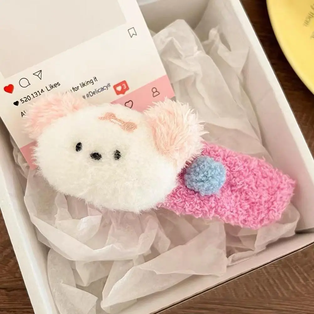 Plush Bear Hair Clip for Women Fashion Large Duckbill Clip Sweet Cute Girl Side Clip Girls Plush Pudding dog Hair Accessori C7Y8