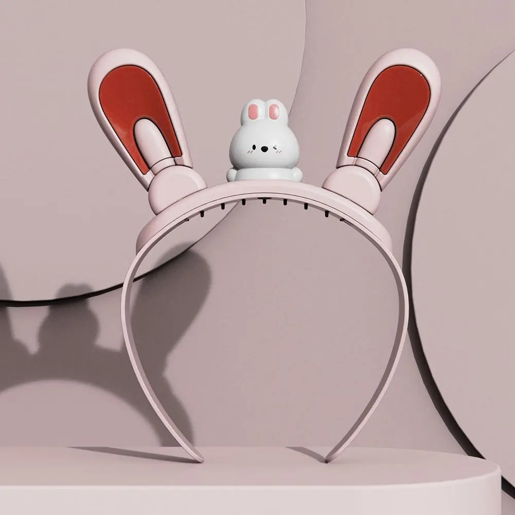 Kids Bunny Ears Headband with LED Light Electric Swing Function Soft Comfortable for Birthday Party Role Play Costume Gift C9Q9